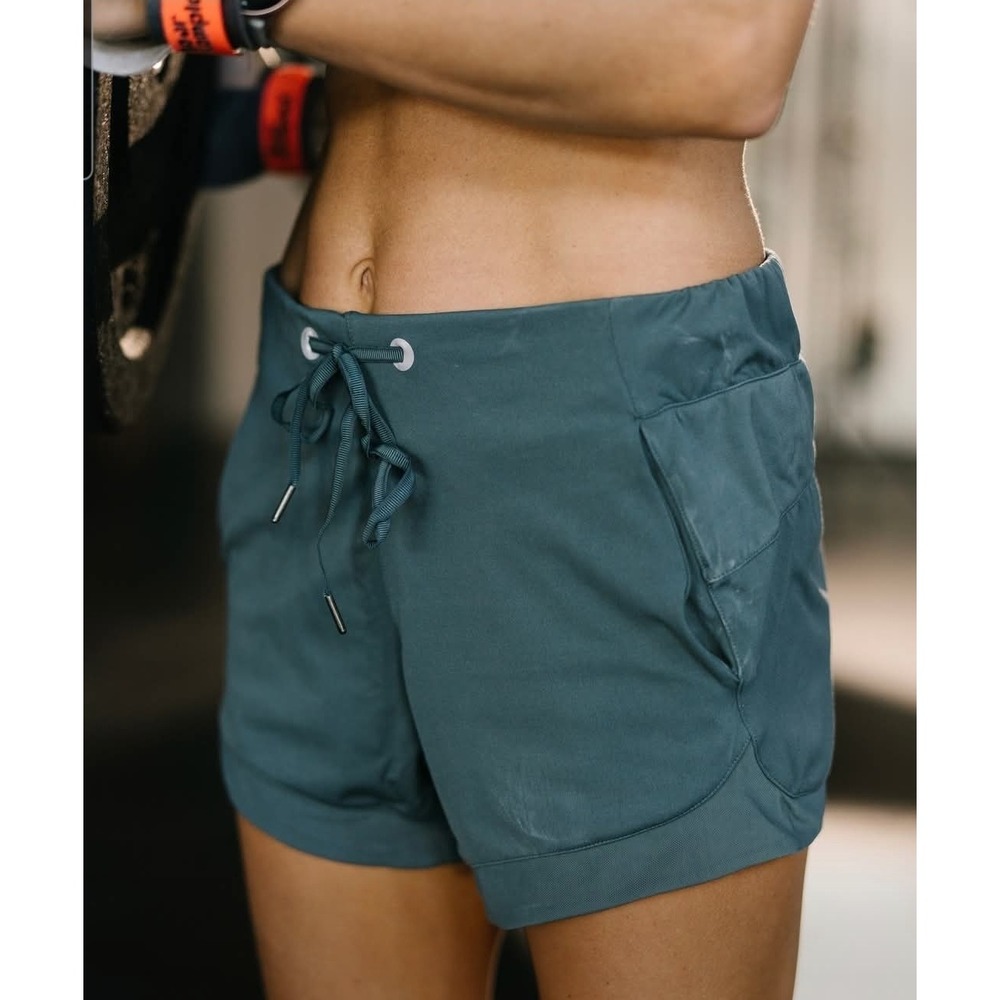 Zyia Moss Nantucket Drawstring Short Pockets,Mesh,Teal/green Gym Lift Women's M